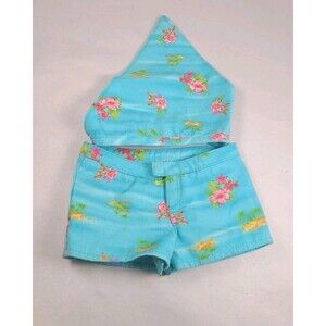 Pleasant Co. AMERICAN GIRL  Aqua Floral Shorts and Head Scarf